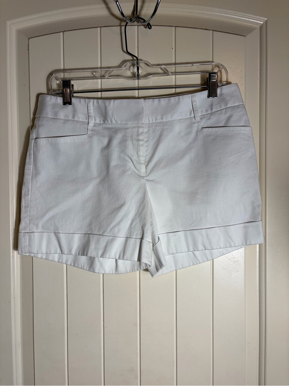 Express Editor White Cuffed Cotton Shorts